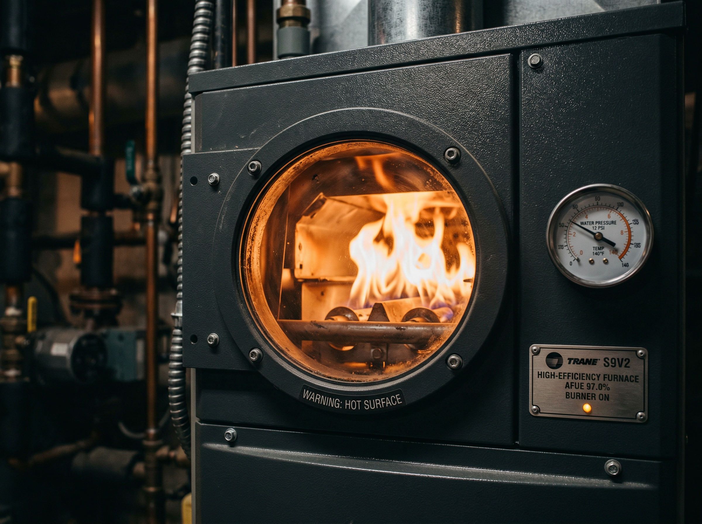 High-efficiency furnace with visible flame